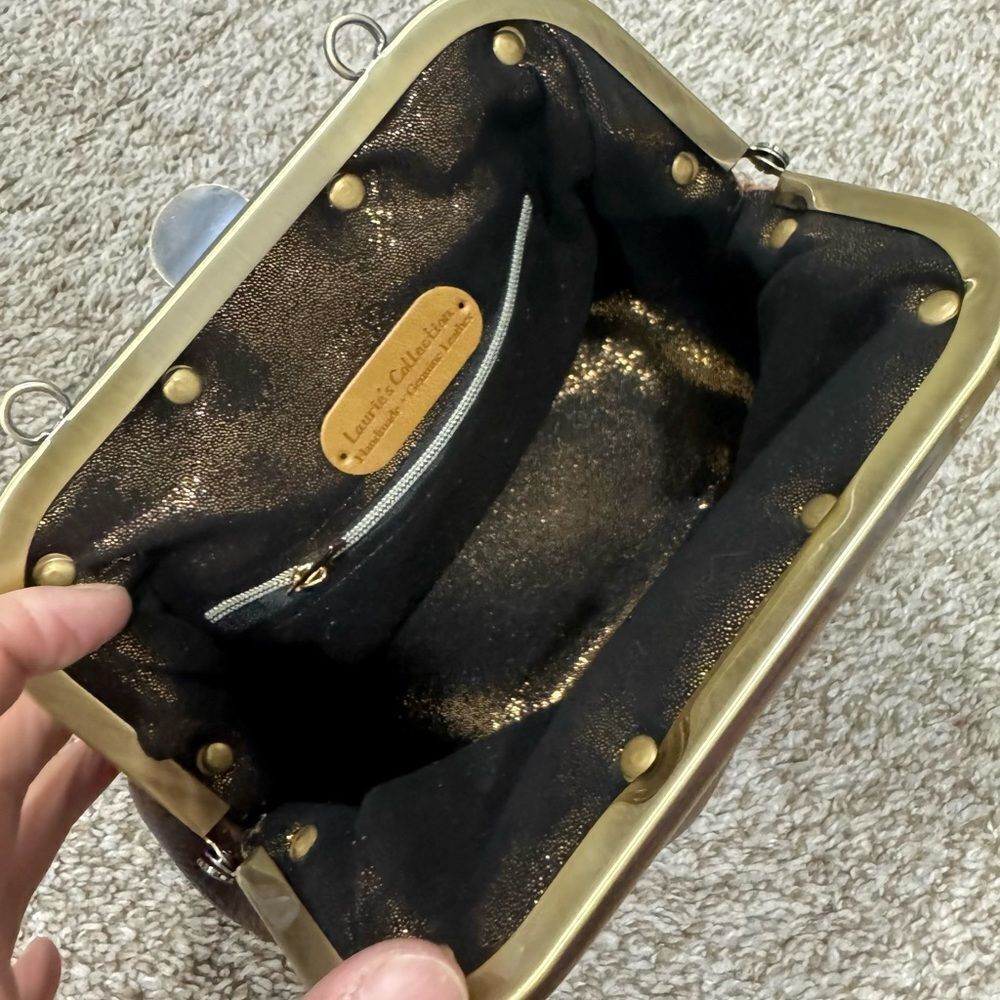 Pebble Cowhide Handmade Unique Rivet Frame Push Lock Handbag, Multi Use Style - Picture 15 of 16